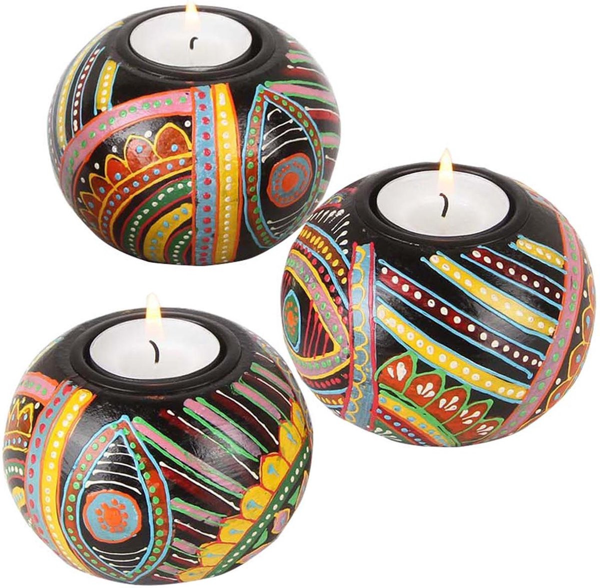 Set van 3 handgeschilderde Aicha theelichthouders