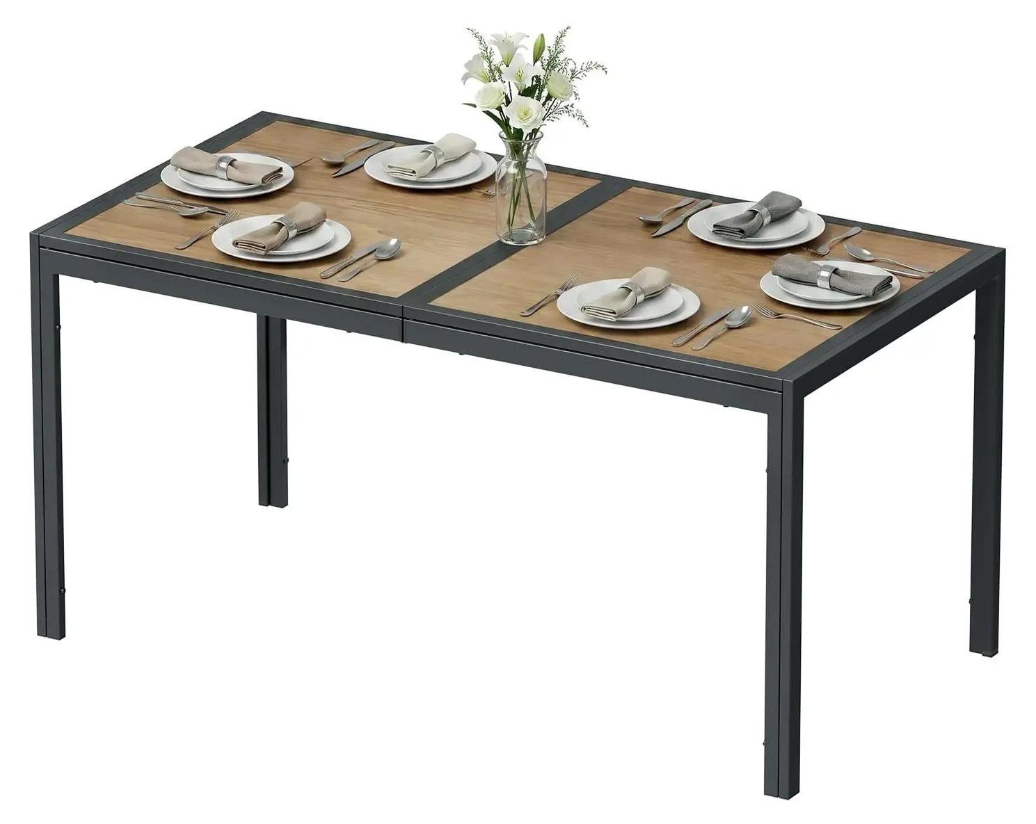 Gartentisch Balkontisch - Rechteckiger Outdoor Esstisch - 150x80x72 cm - Für 6 Personen - Metallgestell aus Eisen - Tischplatte aus Holzwerkstoff - Rutschfeste Oberfläche - Grau