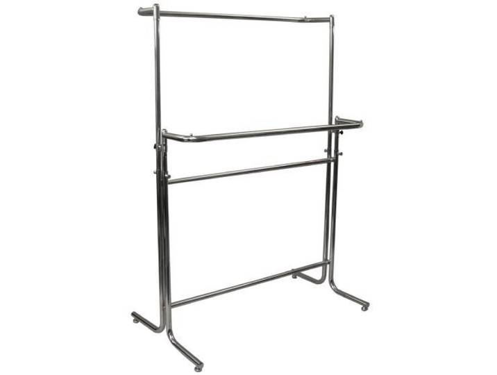 GERSO Doppelkleiderständer Profi Kleiderstange Metall verchromt höhenverstellbar 115–185 cm 120 cm Breite 100 kg Traglast werkzeuglose Montage stabil