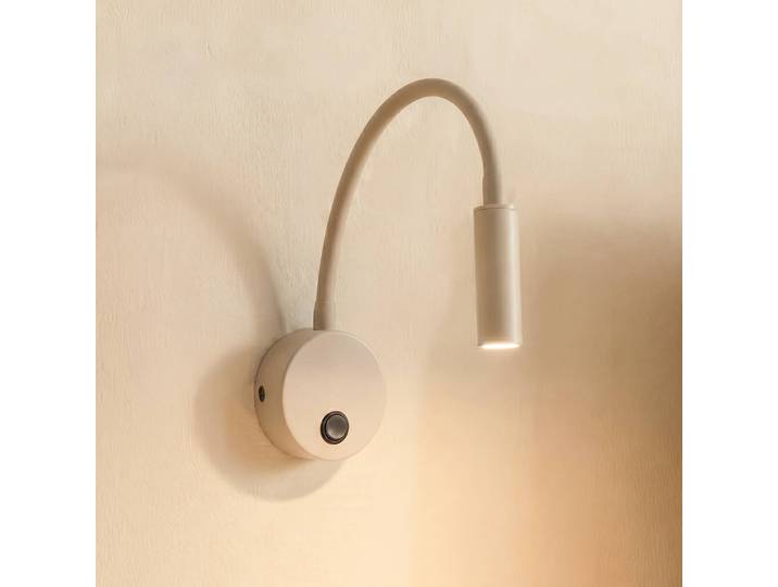 Wandlamp Lagos, dimbaar, crème / amber, Slaapkamer, metaal, wandlamp