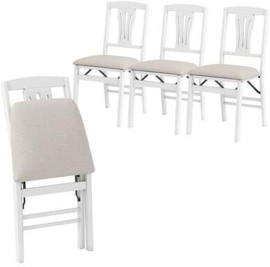 Costway Folding Kitchen Chairs Set of 4 Upholstered Dining Chairs with Comfy Padded Seats-White