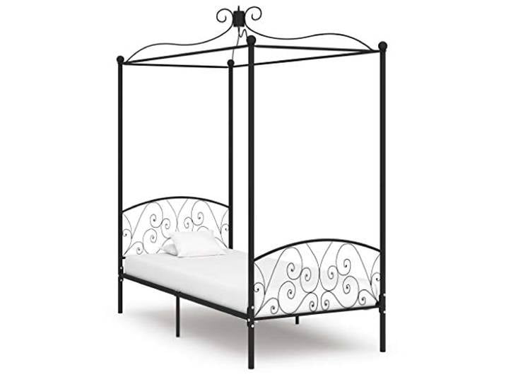 Metallrahmen mit Vorhanghalter Elegantes Design 100 x 200 cm Schwarz Himmelbett Gestell Schwarz Metall 100x200 cm Baldachin Bettrahmen mit Lattenrost fuer Vorhang Moskitonetz stabil