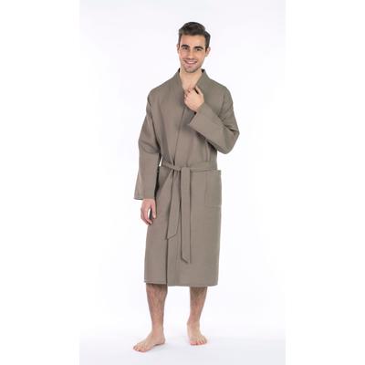 Unisex-Bademantel FRAMSOHN FROTTIER "leger geschnitten, hergestellt in Österreich" Gr. L, grau (taupe), L:120cm, Waffelpiqué, Hausmäntel, Unisex Waffelpiqué