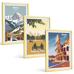 BILDER SET 3er Set - 40x60 cm Goldrahmen - Ouray Mountains London Coliseum