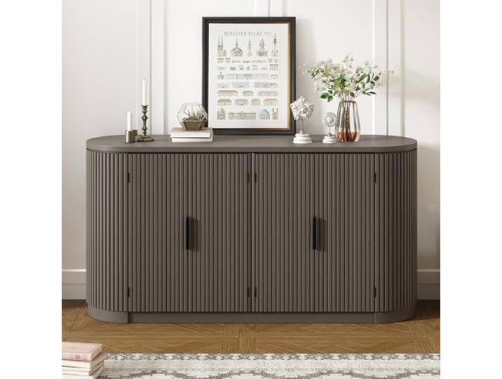 twwhyg Holz-Akzent-Buffet-Sideboard-Aufbewahrungsschrank mit Glastürregal(Brown-7.5)