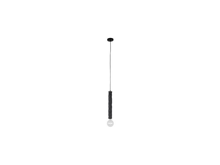Suspension en rotin tressé et fer noire, E27, 1 ampoule, tube lon