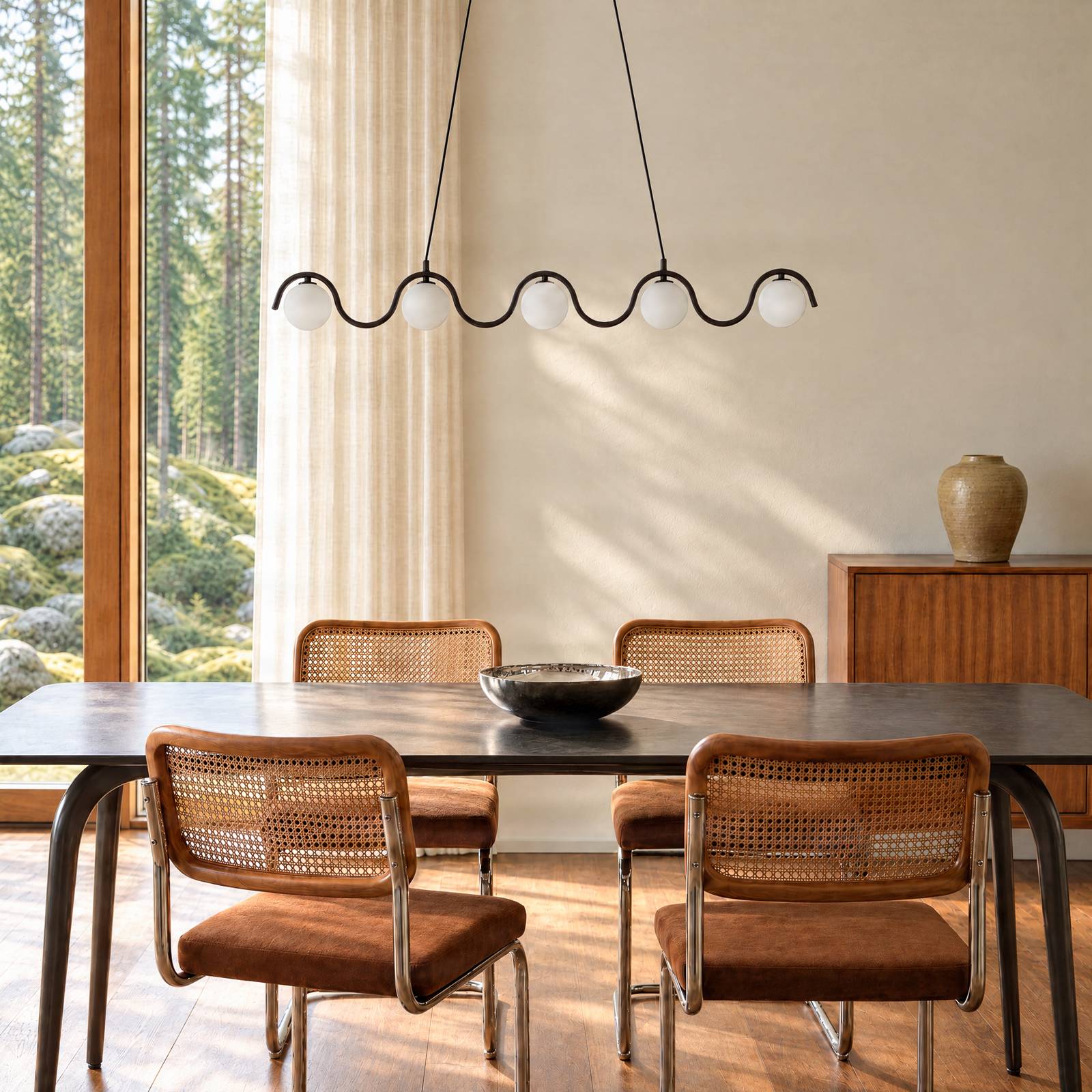 Glas Hängelampe Sinus 5 EMIBIG LIGHTING, dimmbar, schwarz, für Wohn- / Esszimmer, Glas, Modern, Pendelleuchte