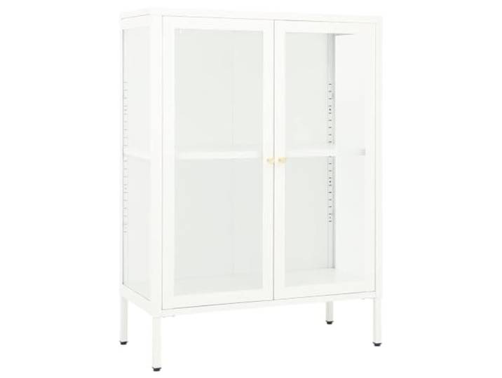 Kaorsrow Sideboard Weiß 75x35x105 cm Metallschrank mit Glastür Elegantes Aufbewahrungsmöbel für Wohnzimmer und Flur mit flexibler Fächerhöhe und standfesten Verstellfüßen.