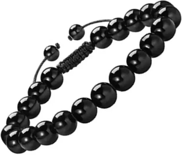 INF Bracelet Tressé en Obsidienne Noire 8mm - Bracelet de Perles Ajustable Fait Main