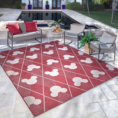 "Licensed Disney Mickey Mouse Red/ Ivory Modern Argyle Flatweave Indoor/ Outdoor Area Rug - 6'6"" x 9'6"""