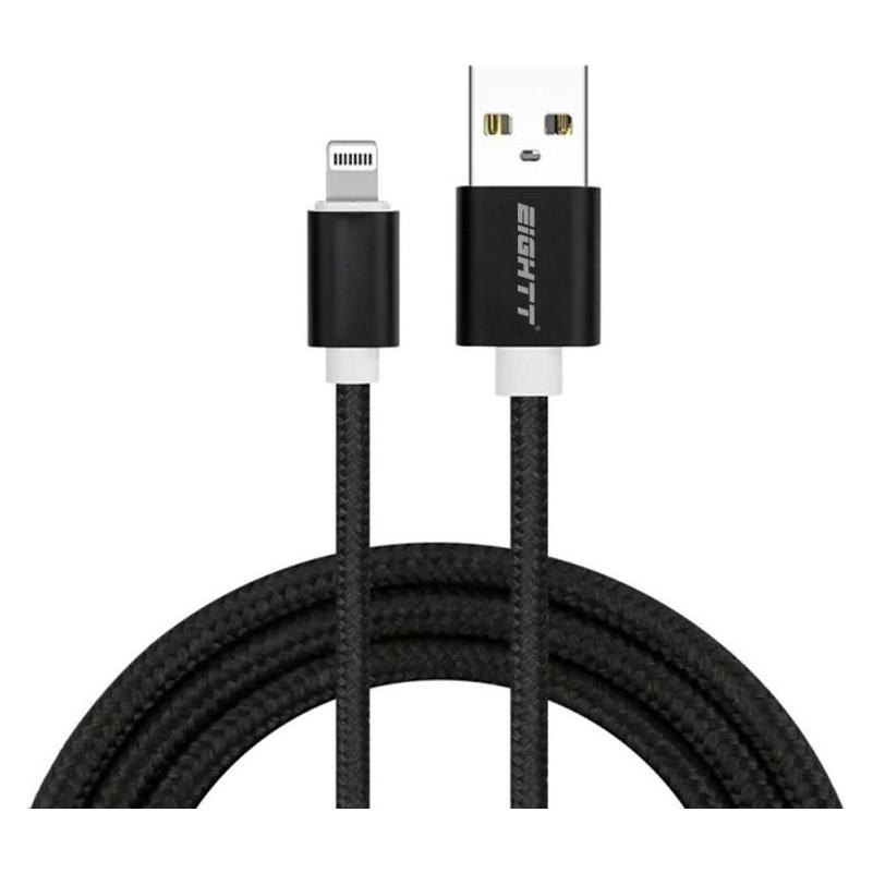 Eightt cable usb a lightning iphone 1m trenzado nylon negro (1 m, USB 2.0) (ECI-2B)