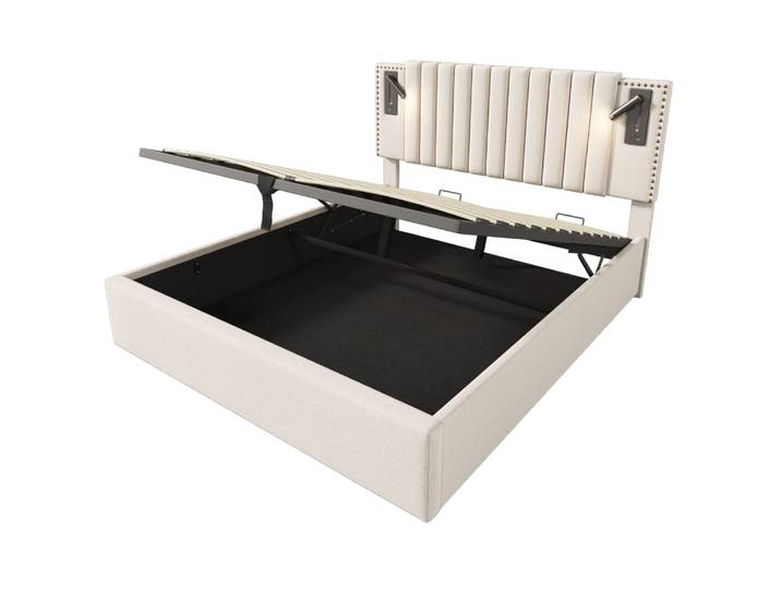 Lit tapissier double en coton beige 140x200cm
