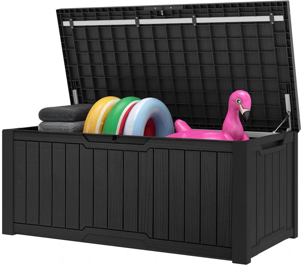 Balconera 450L Lockable Garden Storage Box,Large Deck Box Black 60cm H X 142cm W X 67.6cm D
