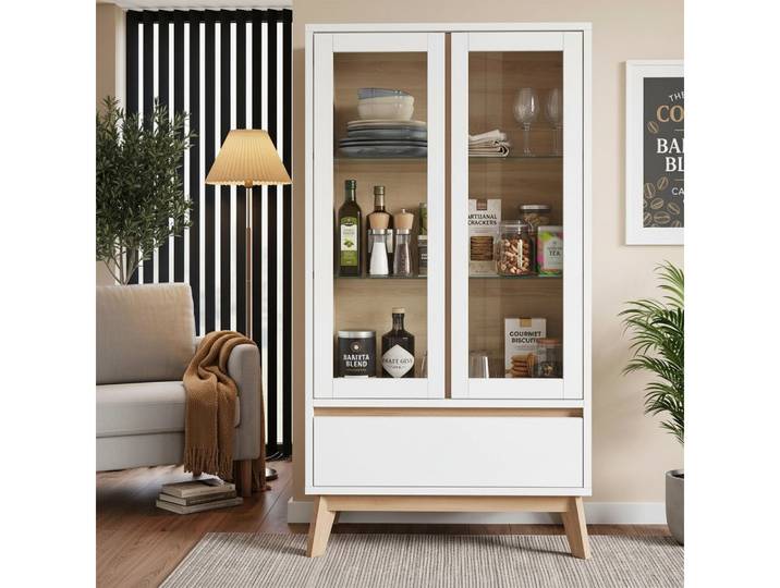 kowdom Sideboard Küchenschrank Sideboard weiß-holz 80x40x150cm mit Schublade