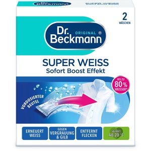 Dr.Beckmann Fleckenentferner Super Weiss, Mitwaschbeutel, gegen Vergrauung & Vergilbung, für weiße Textilien, 2 WL