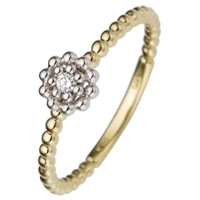 Diamantring JOBO "Ring Goldring Blume" Gr. 52, gold (gelbgold 585), Fingerringe, Damen, 52, SI = kleine Einschlüsse, Diamanten Gelbgold 585 Weißgold 585, Diamanten, Gelbgold 585, Weißgold 585, Diamantring, 585 Gold bicolor mit Diamant Brillant