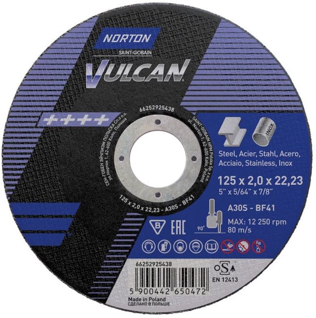 Norton Disque de coupe Vulcan acier/inox droit 125x2,0 ; Saint-Gobain (66252925438)