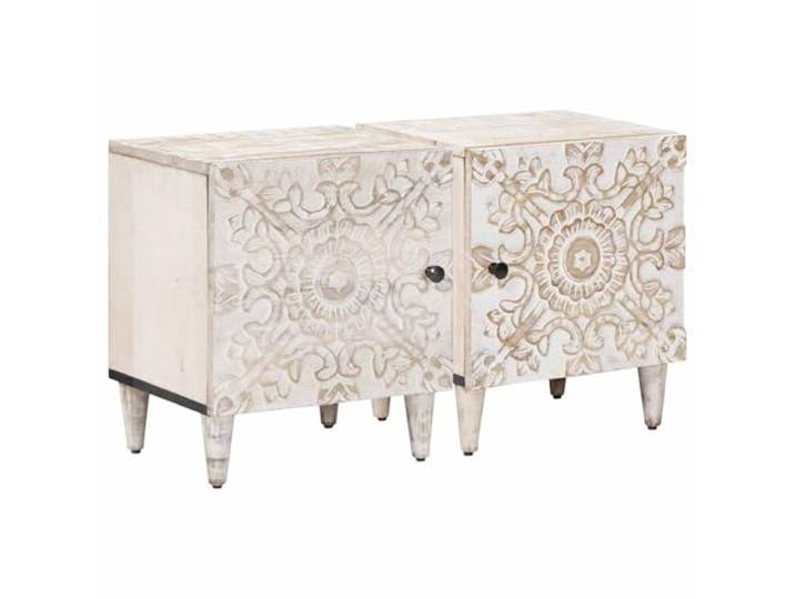 KUTYWEXFM 2er Set Nachttisch Weiß 40x33,5x46 cm Massivholz Mango Kompakte Beistelltische für kleine Räume im Schlafzimmer. Pflegeleichtes Design aus Mango-Holz bringt Eleganz ins Heim.