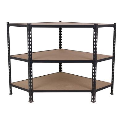 SimonRack Maderclick Eckregal aus Metall ohne Schrauben, 3 Böden. Farbe ANTHRAZIT/HOLZ 900x900x400 mm