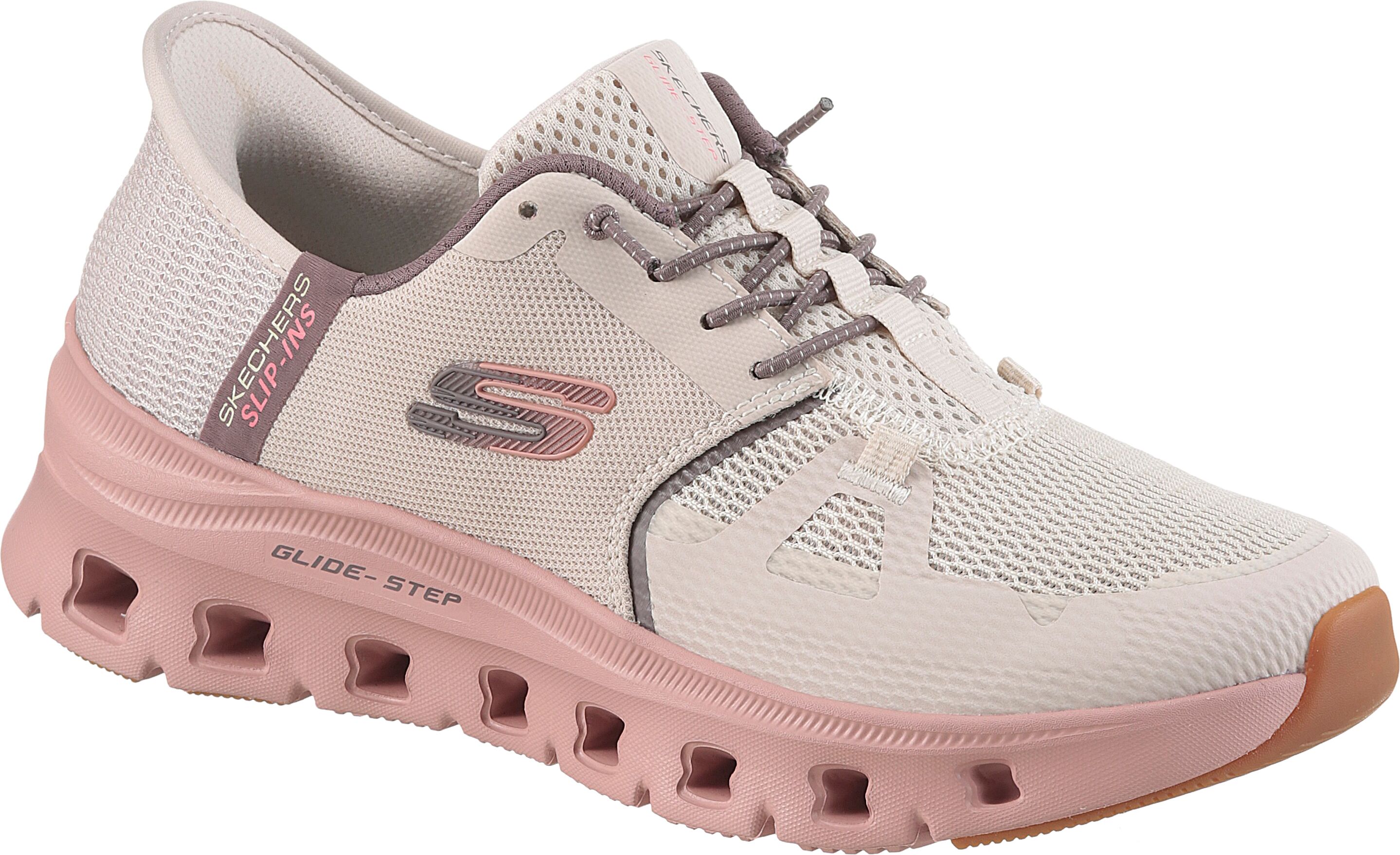 Slip-On Sneaker SKECHERS "GLIDE-STEP PRO", Damen, Gr. 35, Textil, bunt (taupe multi), Schuhe Slip-On Sneaker, Slipper, Freizeitschuh mit komfortabler Heel Pillow Funktion taupe multi 35, Textil