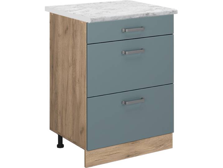 Meuble cuisine Vicco R-Line Bleu-gris/Chêne de force doré 60cm PT Marbre\, Model 45402