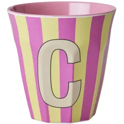 RICE Melamin Buchstabenbecher gestreift, C, rosa