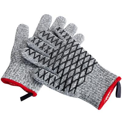 Grillhandschuhe MAXIMEX "2in1", grau (grau, beige, schwarz), B:15cm H:1cm L:24cm Ø:7cm, Baumwolle, Polyester, Silikon, Topflappen, Schnittschutzhandschuhe für Damen, hitzebeständige Küchenhandschuhe