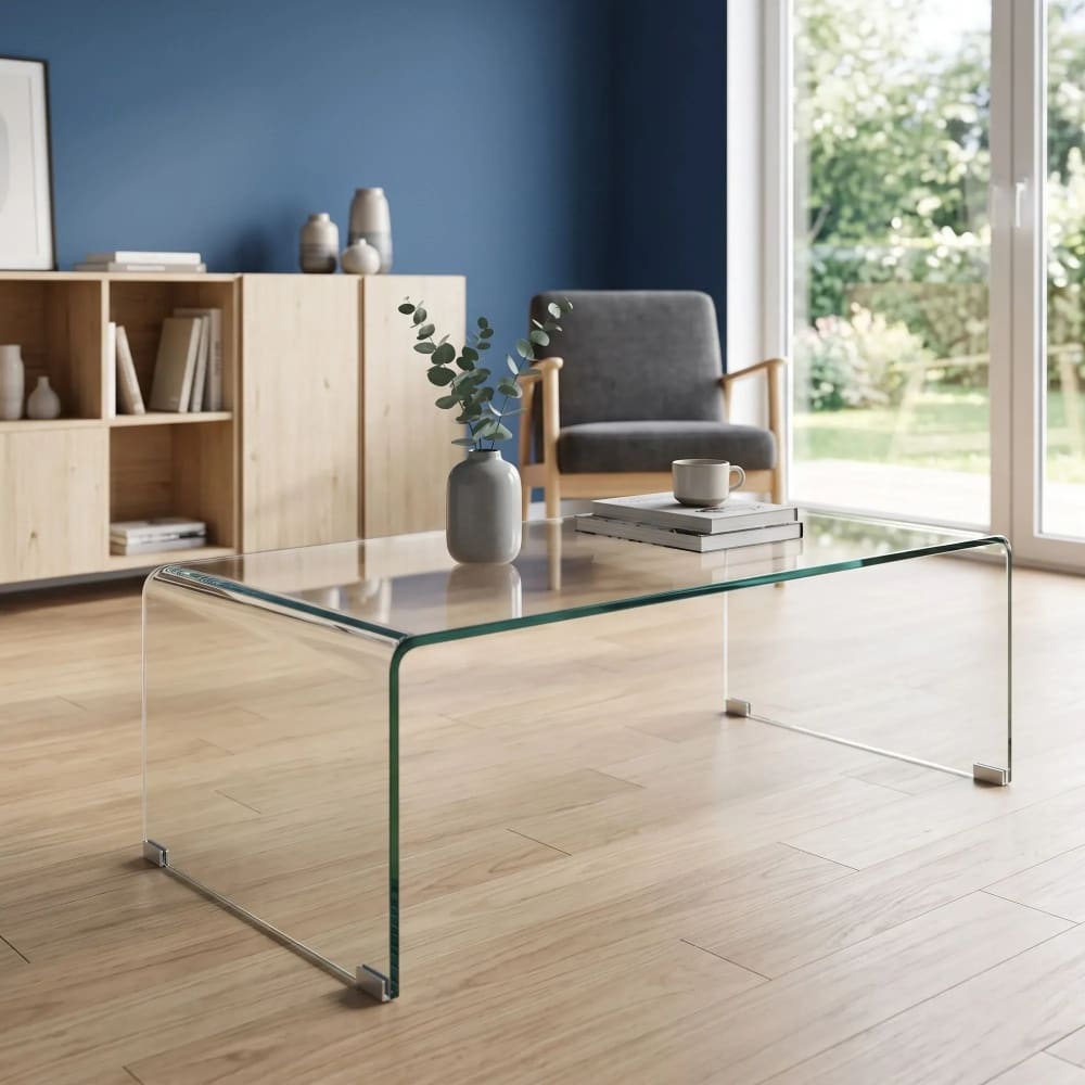 Hellin Table basse rectangulaire contemporaine en verre l120 Transparent 120x43x60cm