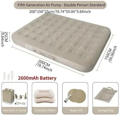 Uplift Picks Self Inflating Camping Air Mattress Portable Double Inflatable Sleeping Pad With Built In Pump 200x150x25 Cm Double