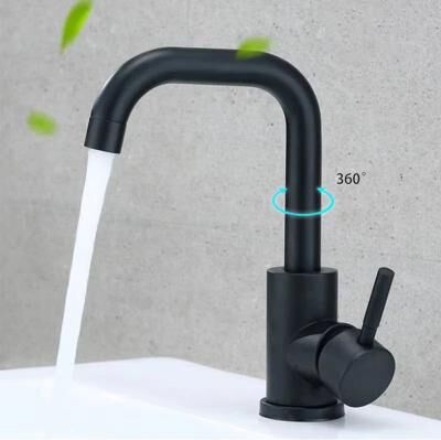Inspired Finds 304 Stainless Steel Bathroom Basin Faucet 360 Rotating Hot And Cold Mixer Tap With Single Handle blackb