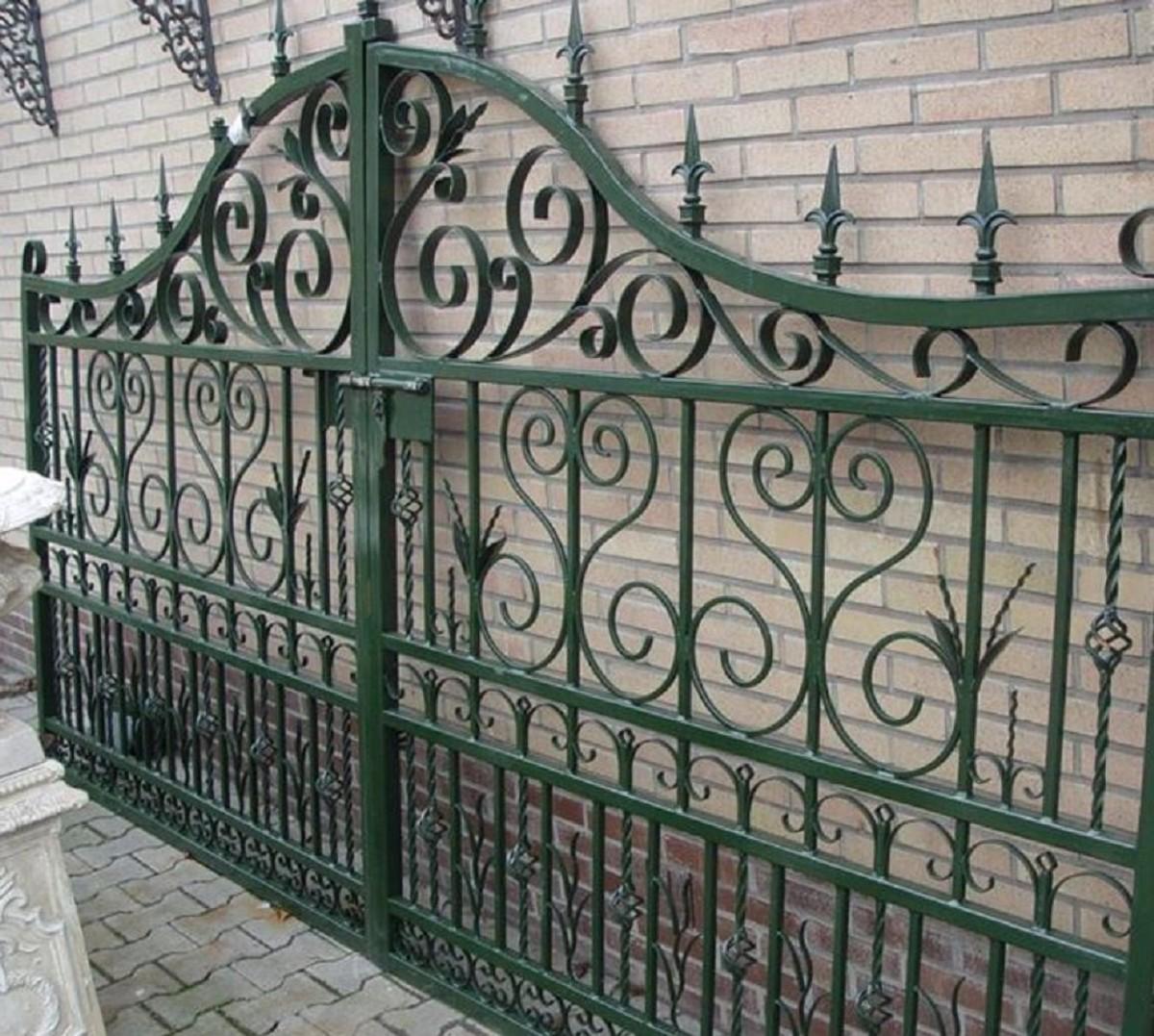 Casa Padrino Jugendstil Einfahrtstor Grün 336 x H. 206 cm - Doppelflügeltor - Metalltor - Barock & Jugendstil Garten Accessoires
