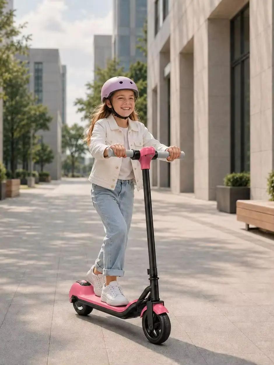 Elektrischer Kinder-Scooter - Zweirädriges Modell - 6-12 Jahre - 16,5-cm-Räder - LED-Räder - Rutschfestes Trittbrett und Griffe - Pink
