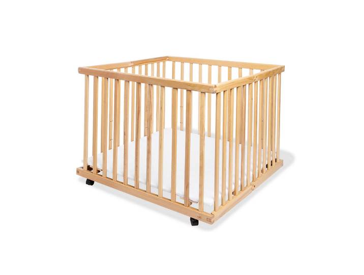 Pinolino Laufgitter Pinolino Levin, Buchefarben, Holz, Buche, teilmassiv, 97x75x97 cm, gepolsterter Boden, höhenverstellbar, zusammenklappbar, Babymöbel & Kindermöbel, Babyzimmer, Laufgitter