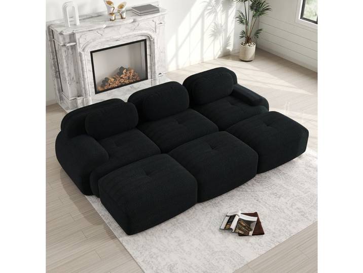 Canapé d angle - SENVIRO - modulaire trois places sans cadre en velours côtelé noir