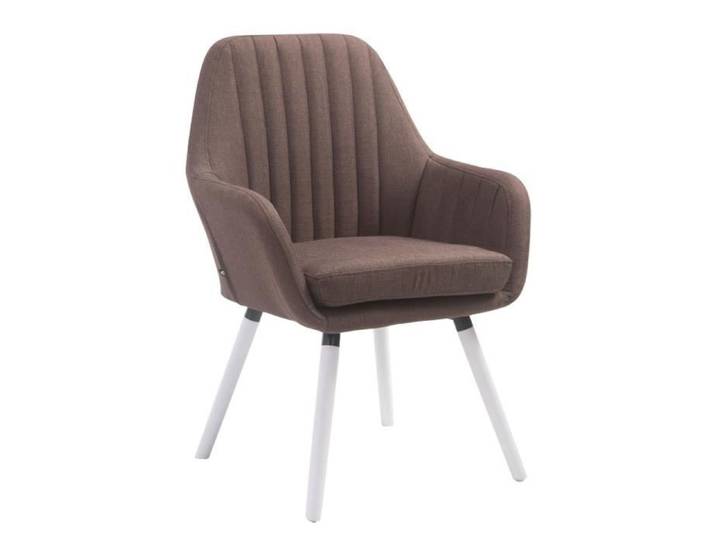 Chaise de Salle à manger Florian en tissu avec Piètement en bois de hêtre ou de chêne Marron-Blanc
