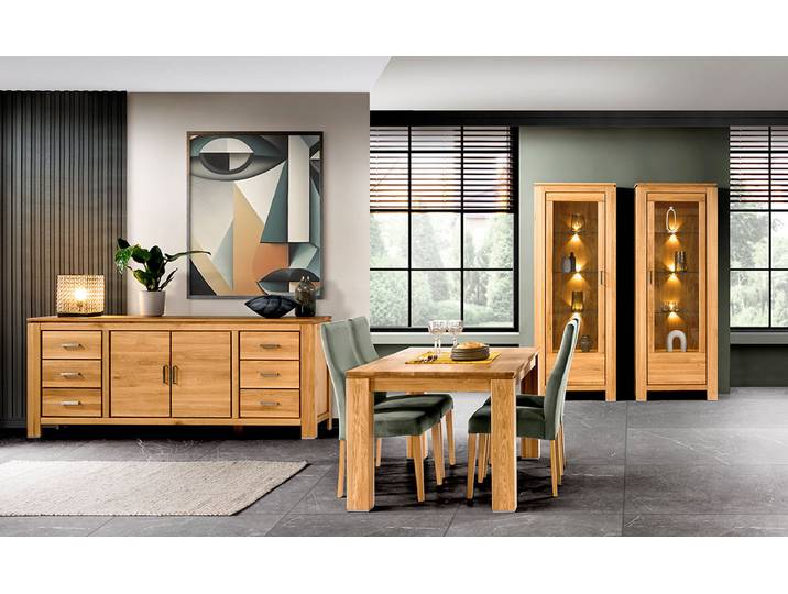 Stabiles Esszimmer - Set E Balsa, 4-teilig, gewachst / geölt, Natur Eiche teilmassiv, gebürstete Oberfläche, Saug- und Wischroboter geeignet, hoch