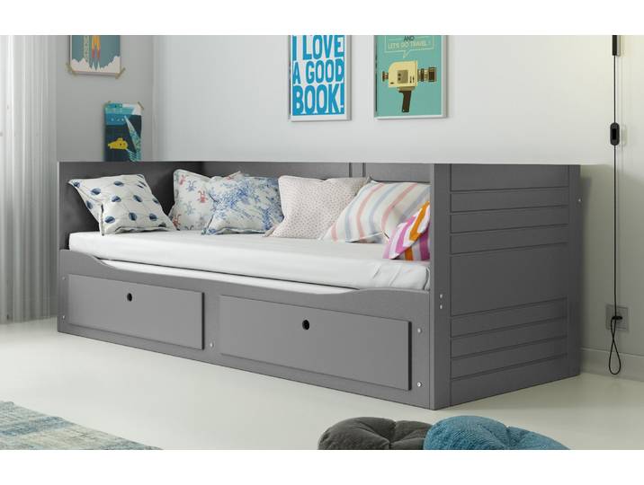 Schlafsofa mit Ausziehbett Hermes 80x200 cm Grau - 3-in-1 Funktionsbett mit 2 Schubladen & Gästebett Komplettset inkl. 2 Federlattenroste