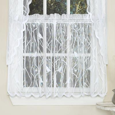Sweet Home Collection Songbird Motif White Knit Lace Window Curtains - Swag, Tier & Valance