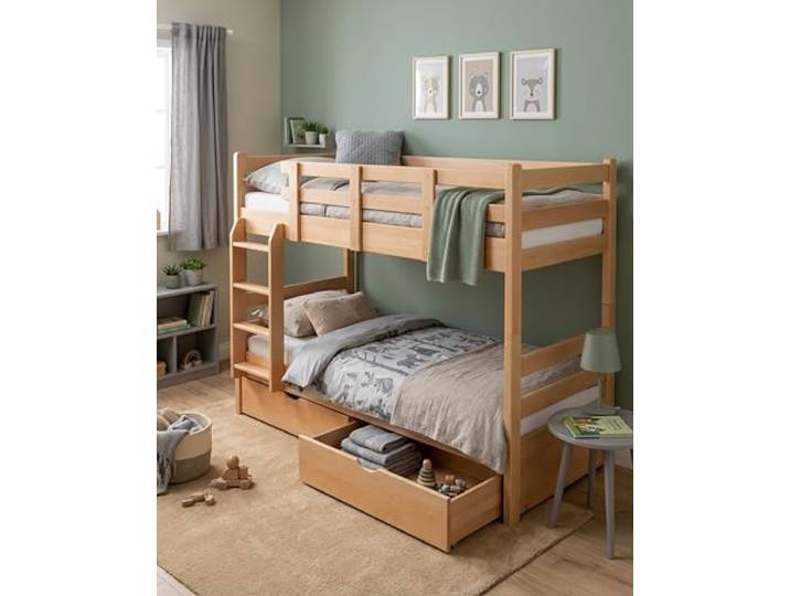 Steiner Shopping Etagenbett Easy Premium Line K20 N I Natur 90x200 aus massivem Buchenholz I Stockbett für 2 Kinder I Platzsparendes Doppelstockbett für Kinderzimmer I Kinderhochbett & Jugendbett