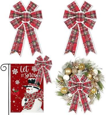 Inspire Select Vintage Buffalo Plaid Christmas Wreath Bows 2 Pcs Red Snowflake Holiday Tree & Door Decoration Bows red Plaid 2 Pcs 12.99 X 8.46 In