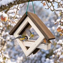 Vogelfutterhaus Birdy Bar Weiß-Braun | 30 × 8 × 4,5 cm | Satteldach mit Überstand  | Kordelaufhängung  | Massive Kiefer aus Europa | zooprinz