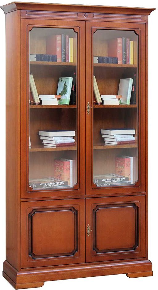 Pharao24.de Bücherschrank mit Glastüren im klassischen Stil Nussbaumfarben