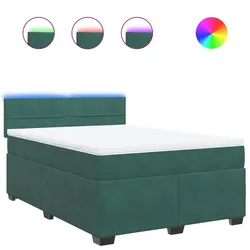 vidaXL Boxspringbett mit Matratze Dunkelgrün 160x200 cm Samt