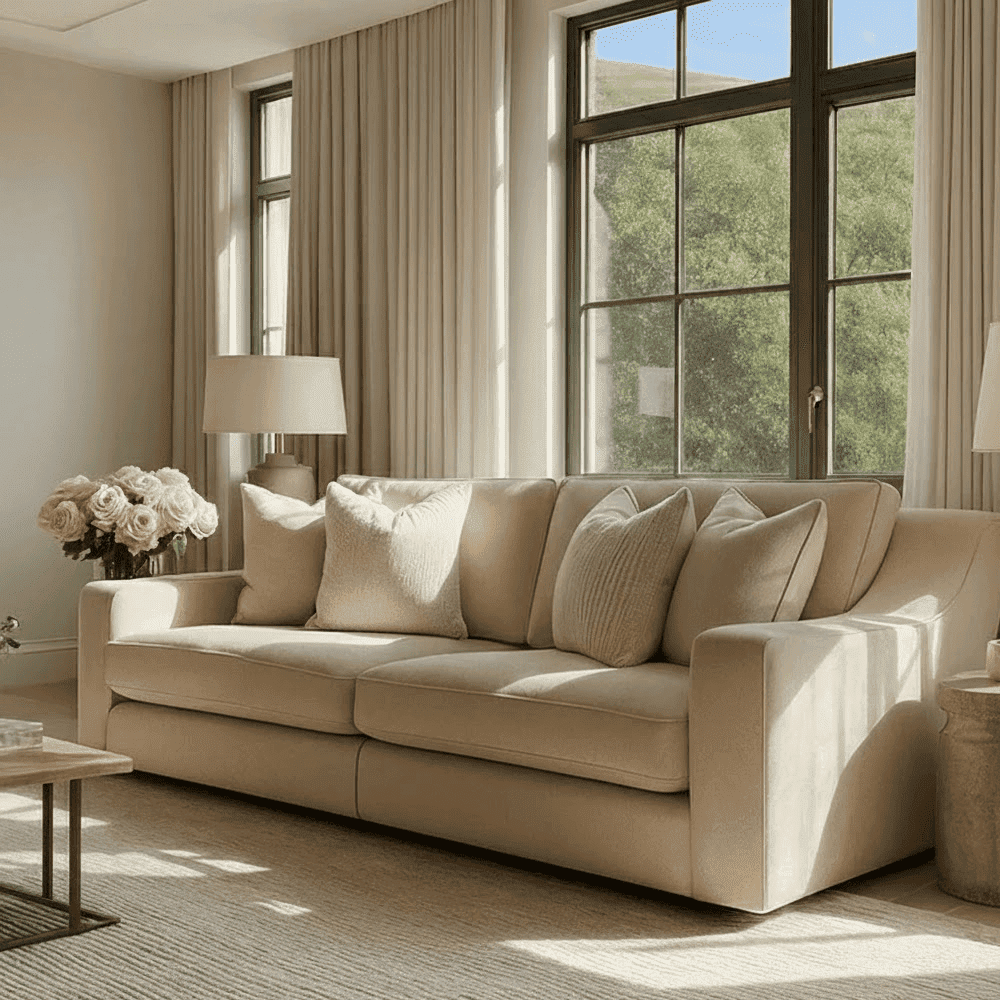 Victoria Beige Textured 4 Seater Sofa, Standard Back
