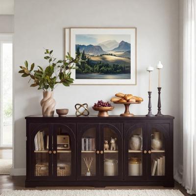 ZWYO HOSIMU "68"" Modern Large Arched Glass Sideboard with 6 Doors and Adjustable Shelves for Living Room, Entryway"