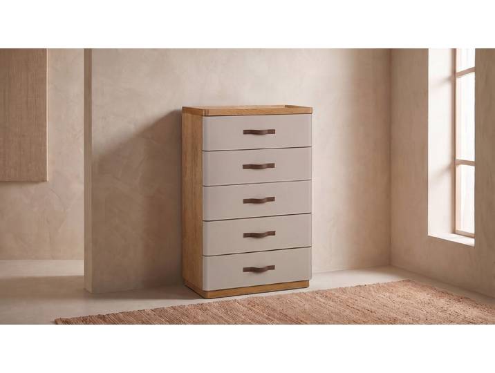 KAWOLA Highboard FLORIANA Highboard – Eichenoptik und weiße Fronten, Highboard Holz natur/weiß