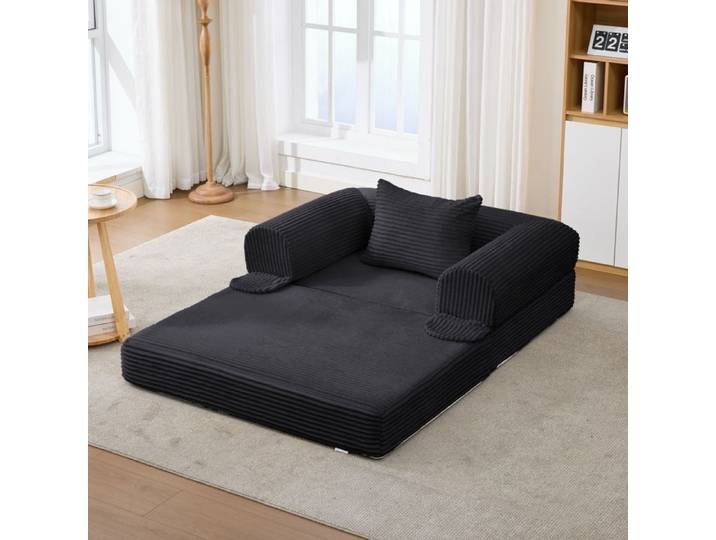 Cord canapé lit simple convertible Canapé-lit pliant multifonctionnel Fauteuil simple pour dormir dans le salon Noir