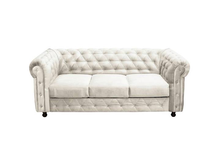 Chesterfield-Sofa Cardiff Creme 3-Sitzer Samt B: 205 cm