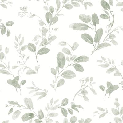 Roommates Lisa Audit Green Dancing Leaves Peel and Stick Wallpaper