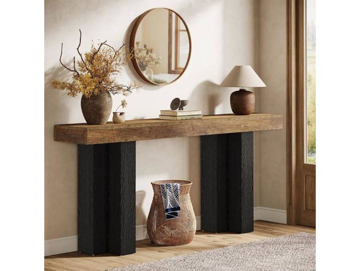 Finmind Table Console - 160 x 30 x 80 cm - Table d'entrée avec Des Pieds Robustes - Design Industriel - Marron et Noir